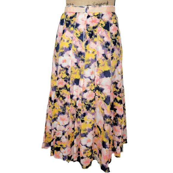 FOCUS 2000 Women's Floral Tie Dye Cotton Pleated Paneled Full Skirt Size 10 Pink - Picture 2 of 10